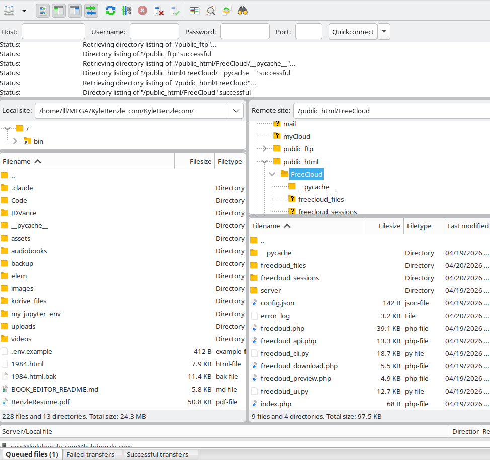 Uploading FreeCloud server files