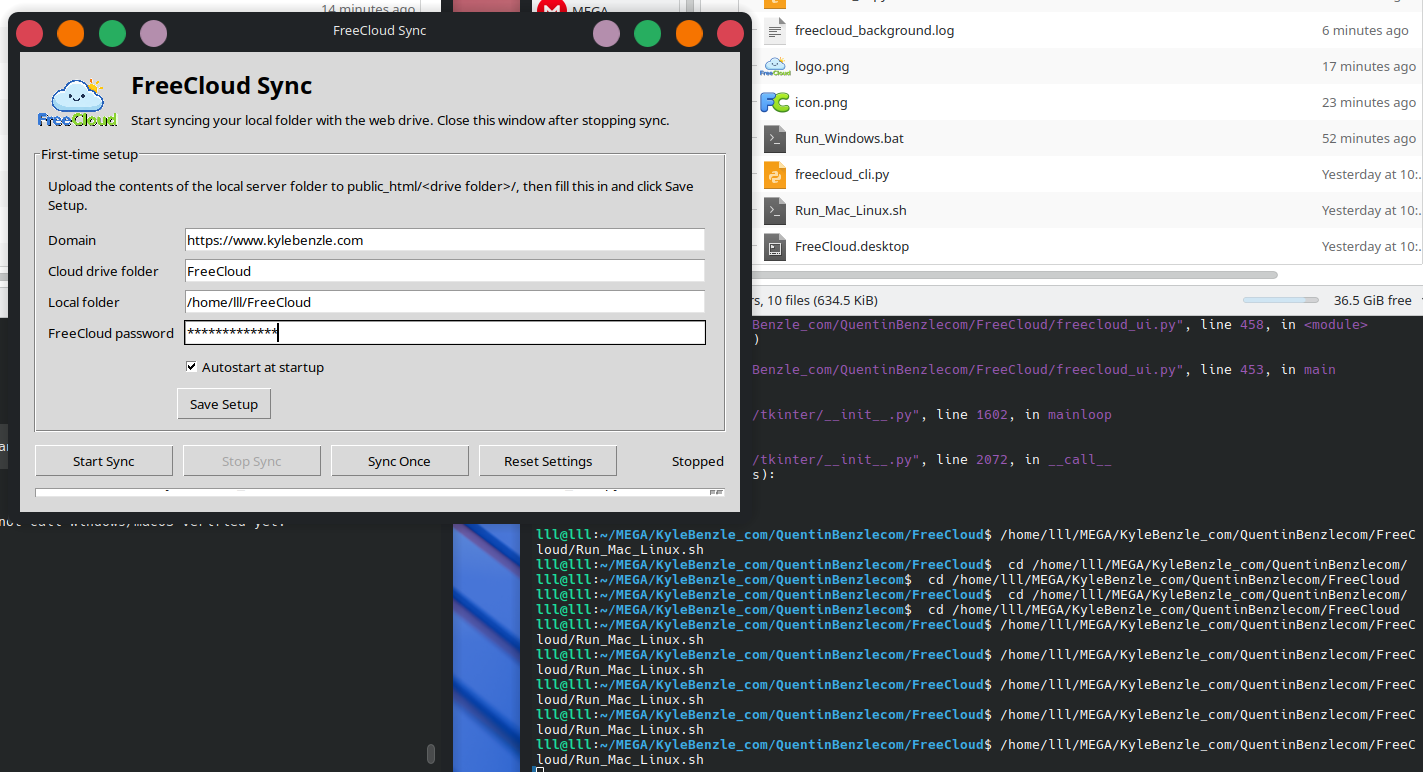 FreeCloud local setup screen